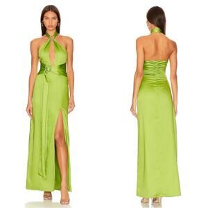 Khanums Kenisei Crystal Embellished Halter Green Limeade Maxi Gown Size Medium